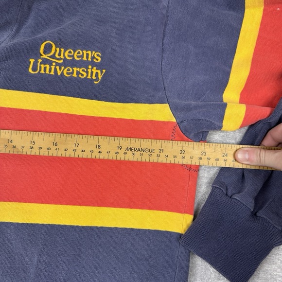 Barbarian Shirt Mens Large Blue Stripped Vtg 90s Rugby Polo Queens University - Picture 9 of 9